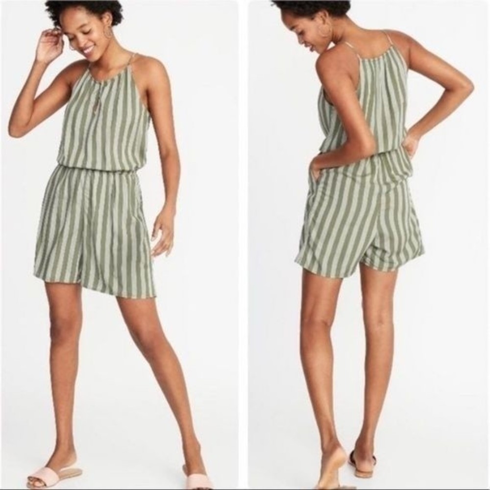 Old Navy Romper Green Striped Size XS